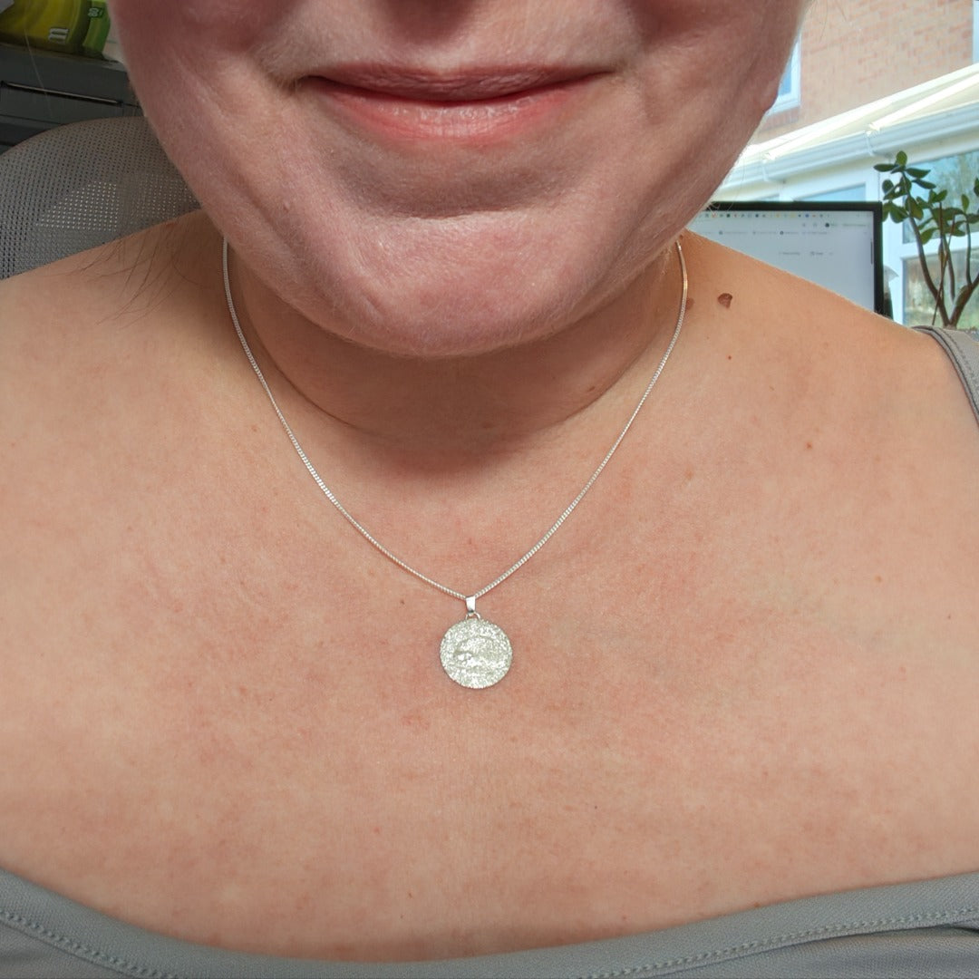 Hedgehog Engraved Sterling Silver Coin Necklace