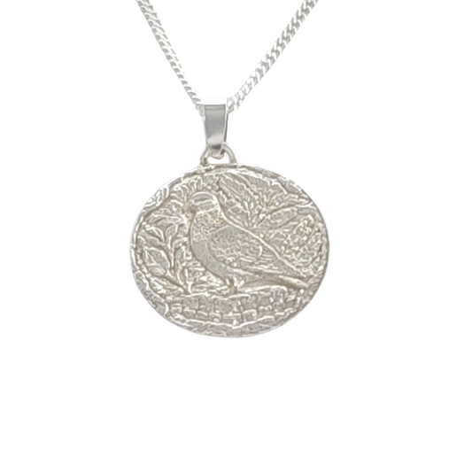 Silver Pigeon Coin Necklace Pendant Engrave Option Personalise