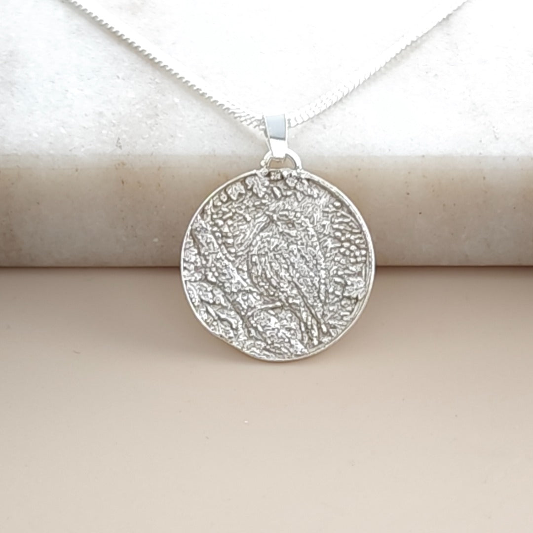 Robin Engraved Sterling Silver Coin Necklace