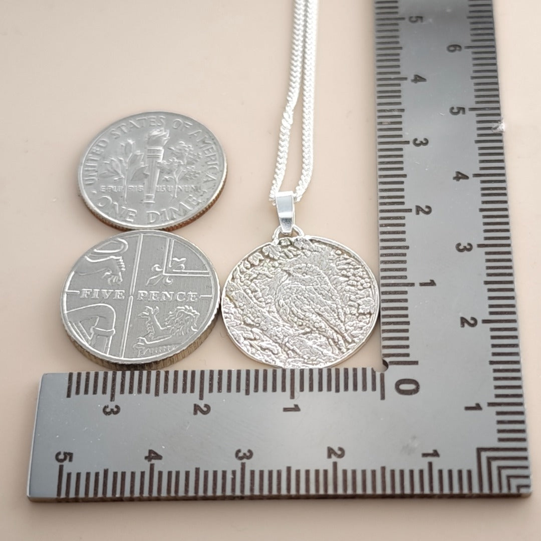 Robin Engraved Sterling Silver Coin Necklace
