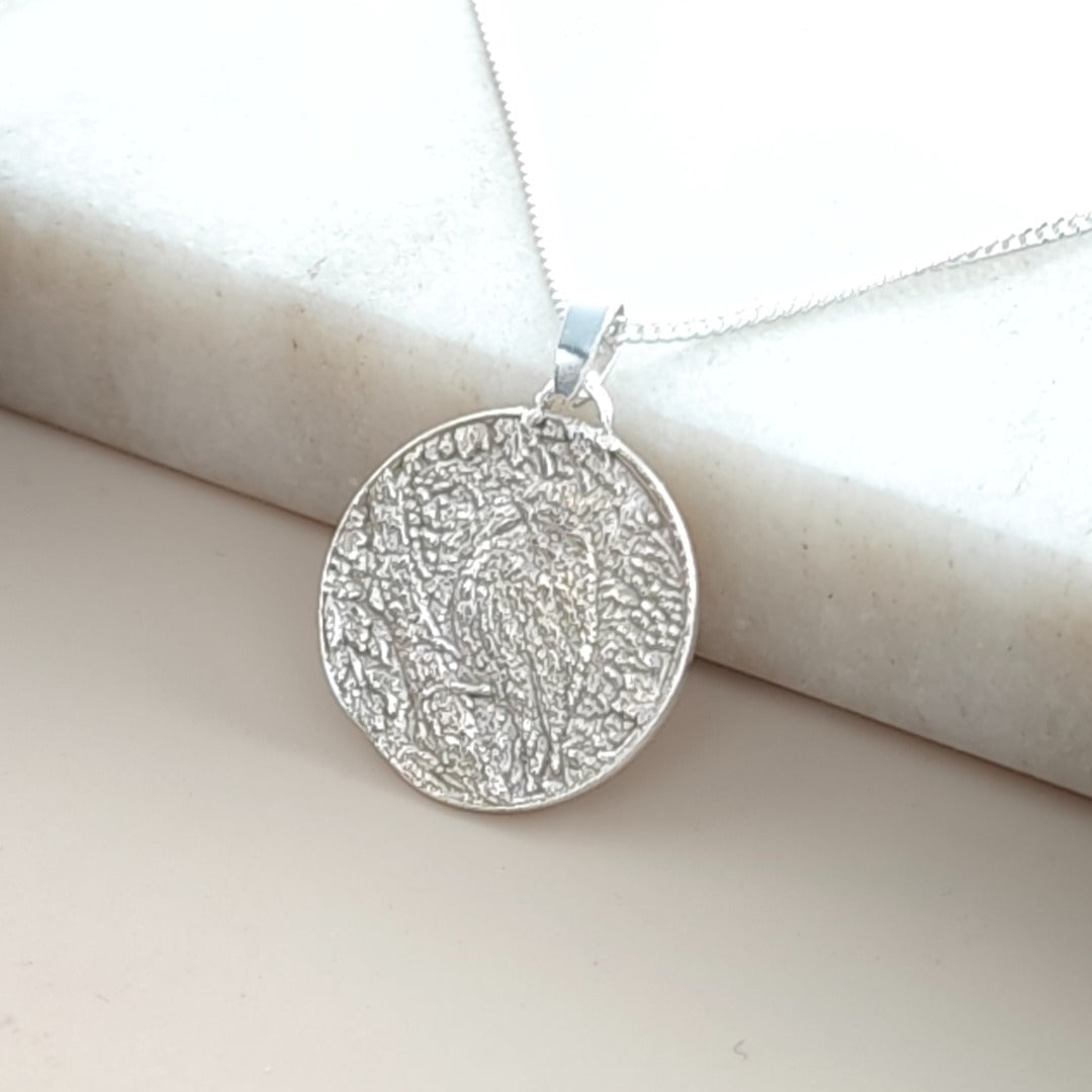 Robin Engraved Sterling Silver Coin Necklace