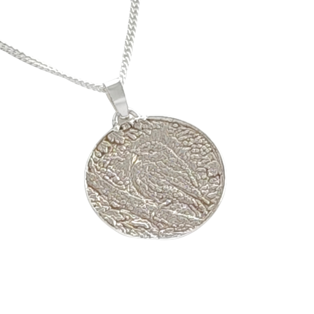 Robin Engraved Sterling Silver Coin Necklace
