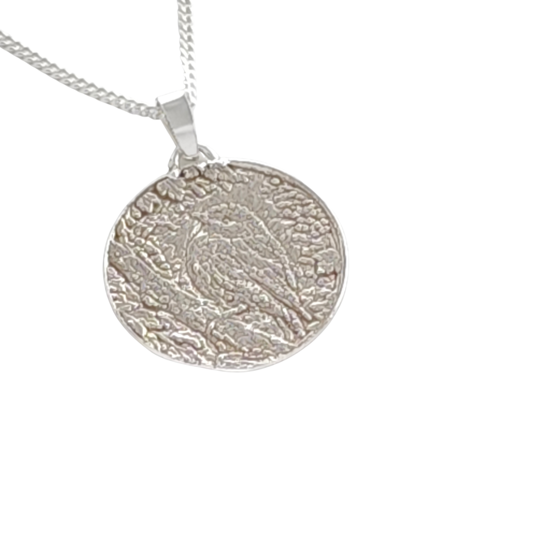 Robin Engraved Sterling Silver Coin Necklace