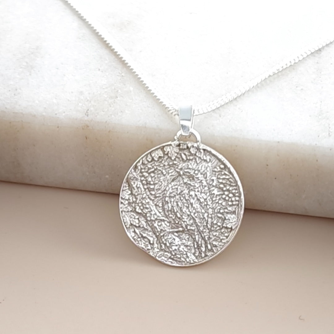 Robin Engraved Sterling Silver Coin Necklace