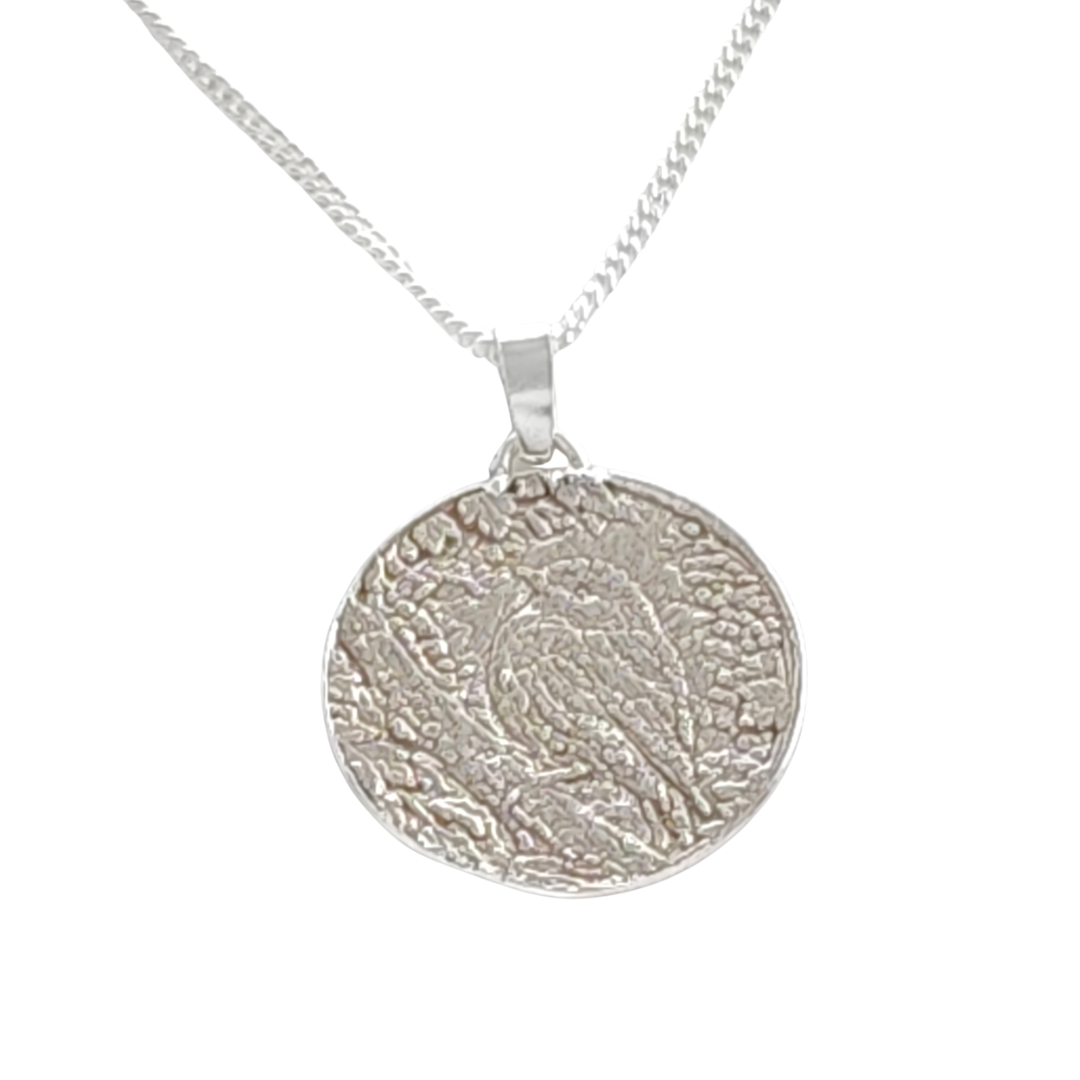 silver robin coin necklace pendant engrave option personalise designed in the UK