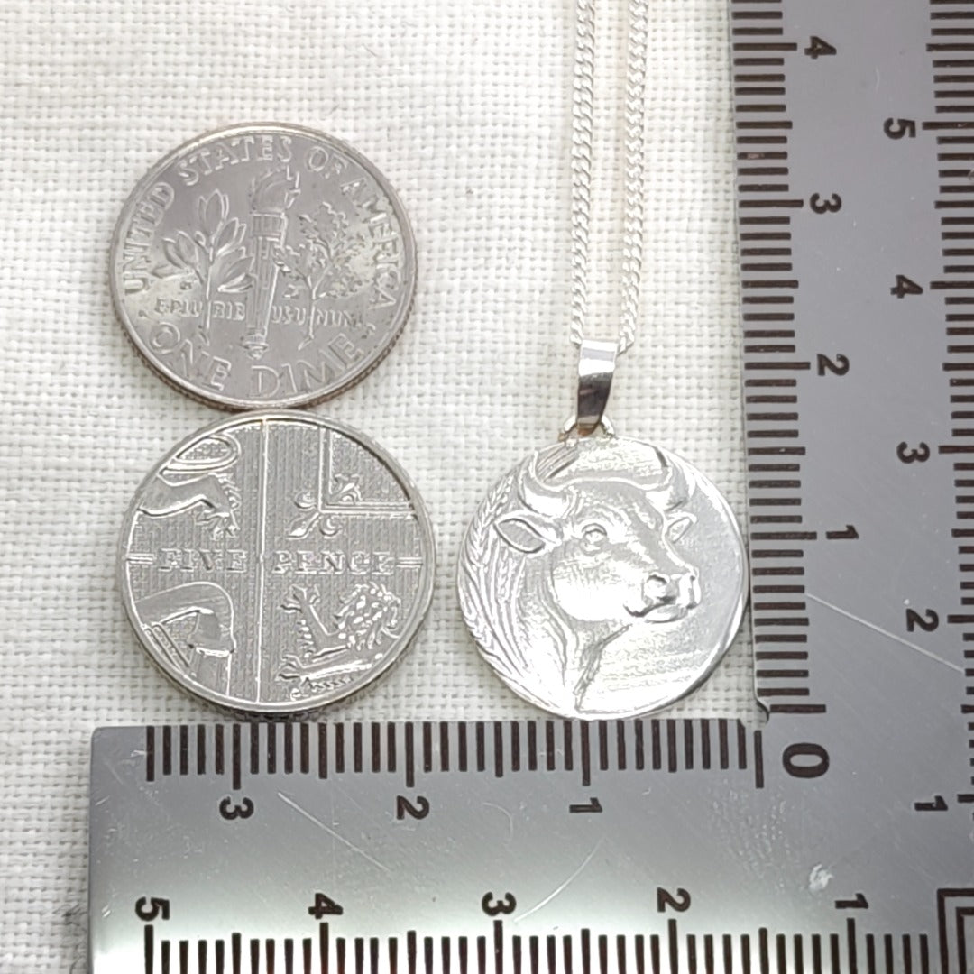 Taurus Bull Zodiac Coin Necklace – Deep Engraved Recycled Sterling Silver