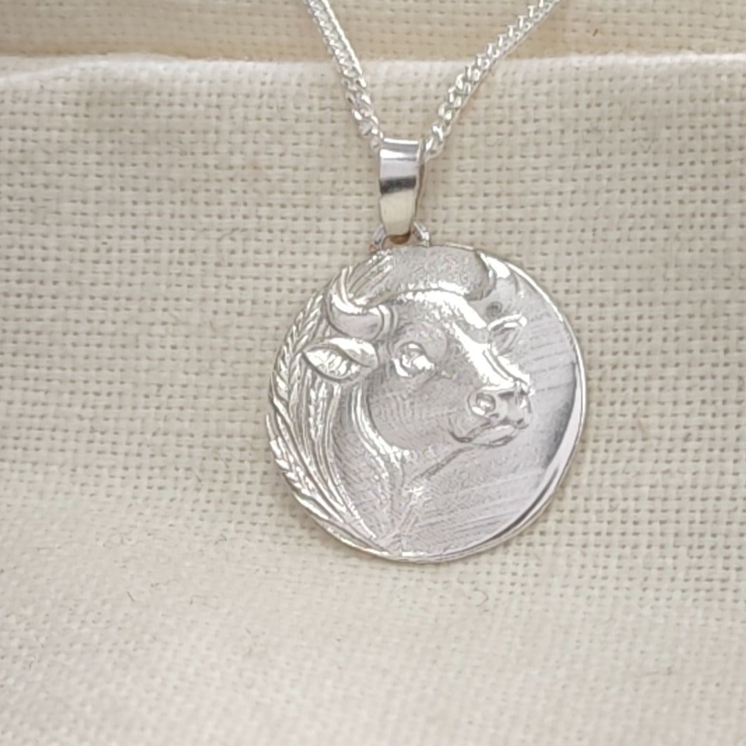 Taurus Bull Zodiac Coin Necklace – Deep Engraved Recycled Sterling Silver