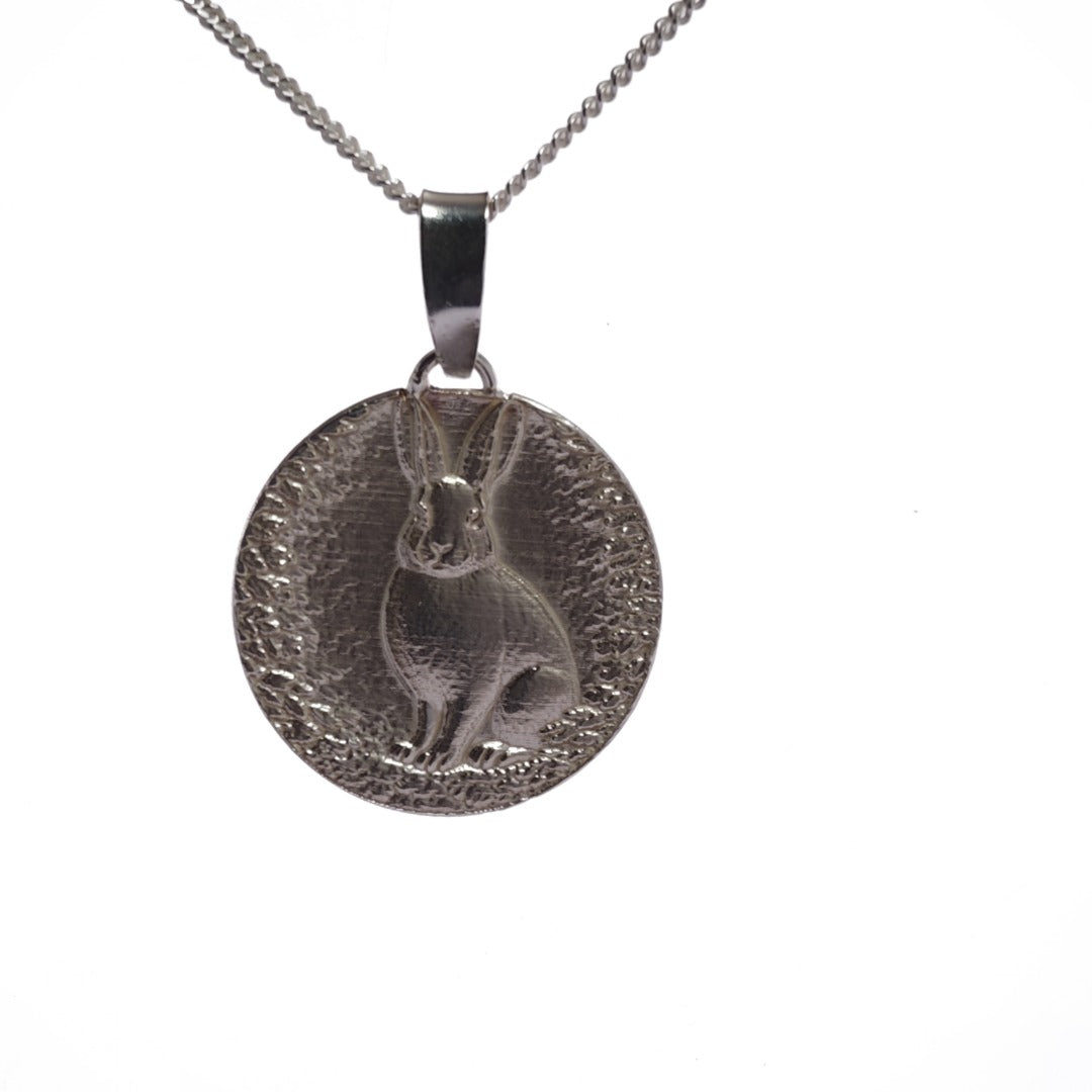 Hare Engraved Sterling Silver Coin Necklace