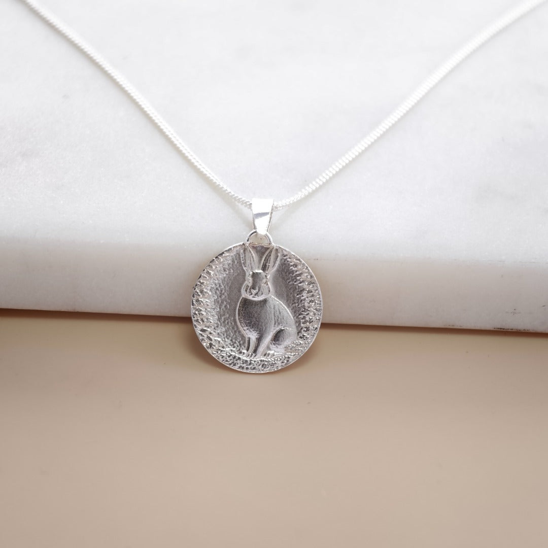 Hare Engraved Sterling Silver Coin Necklace