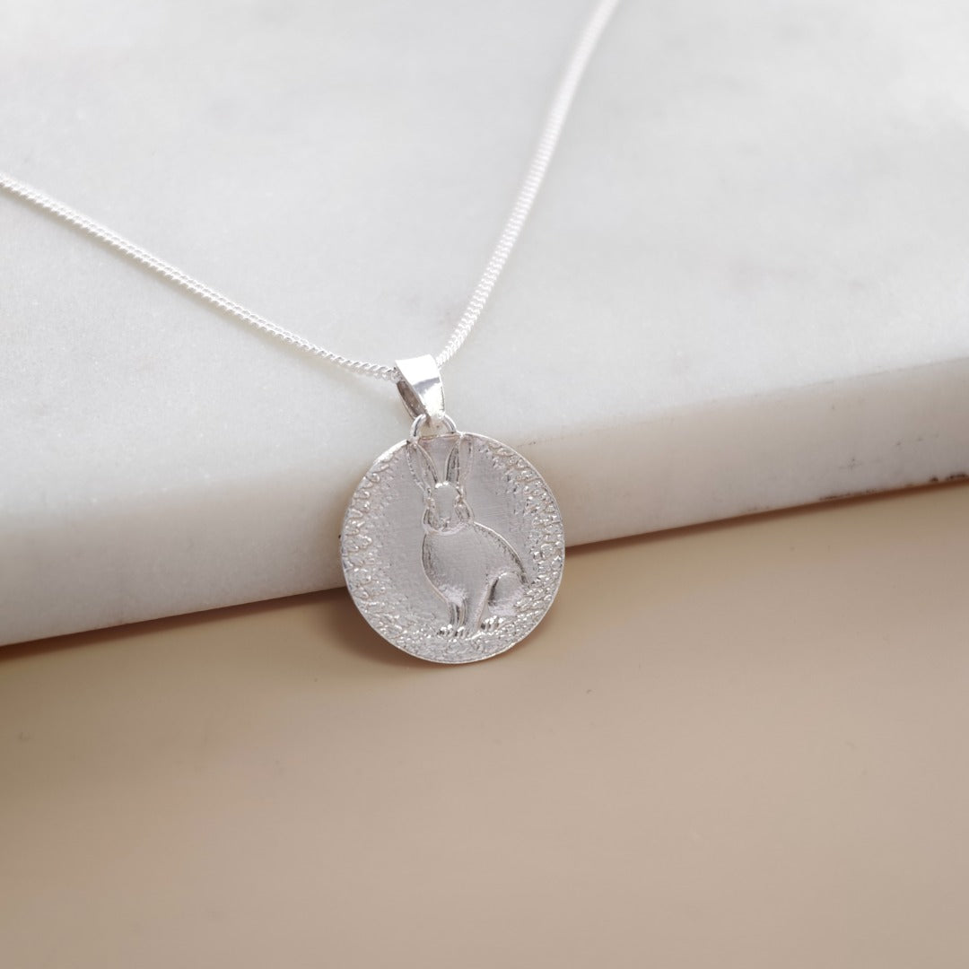 Hare Engraved Sterling Silver Coin Necklace