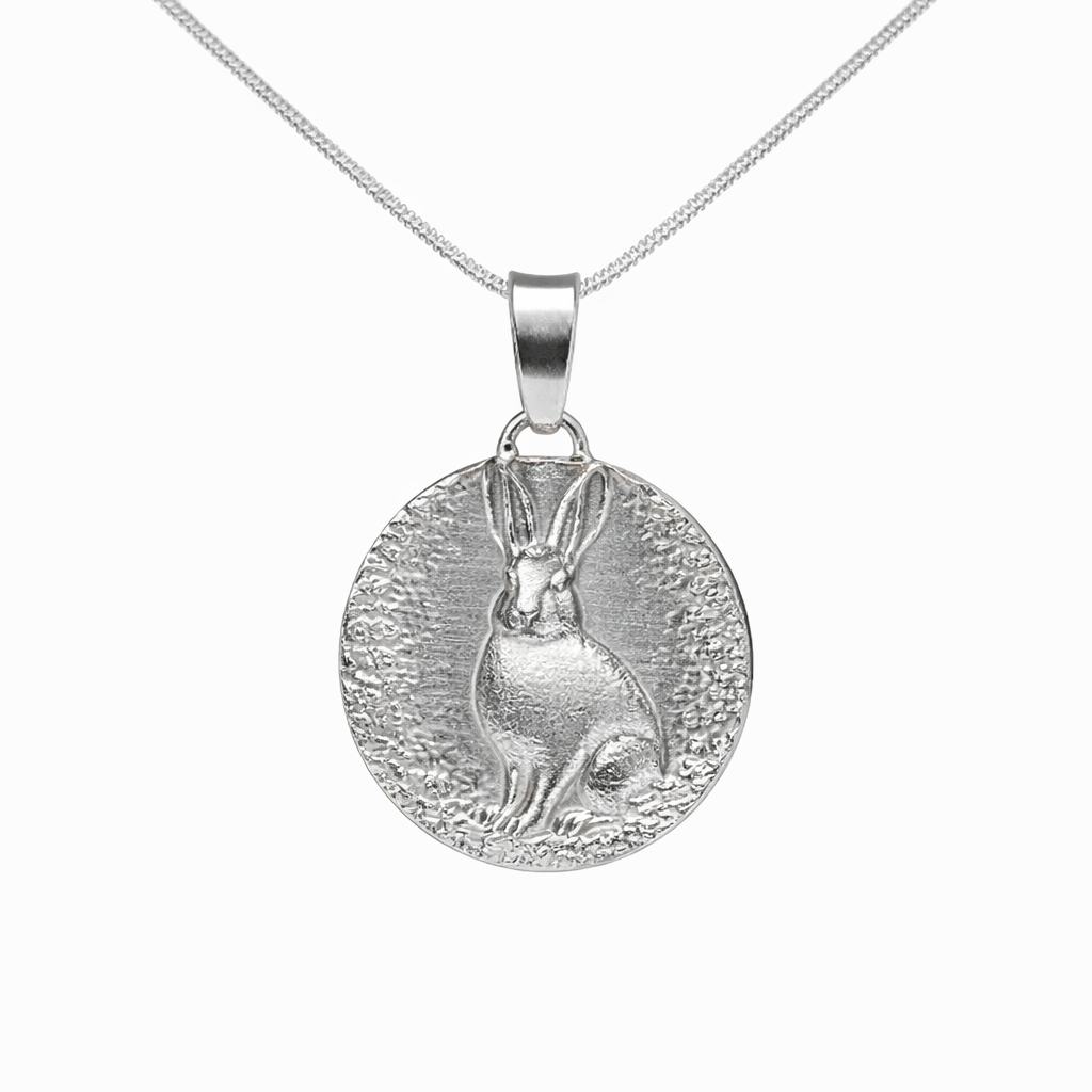 hare pendant necklace sterling silver nature jewellery gift symbolic animal pendant designed in the UK