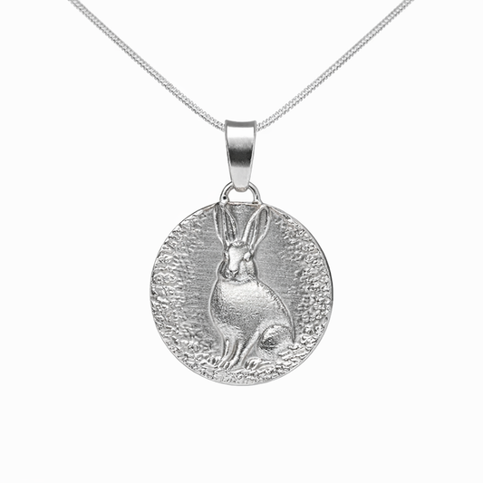 hare pendant necklace sterling silver nature jewellery gift symbolic animal pendant designed in the UK