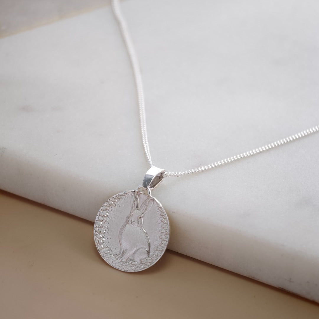 Hare Engraved Sterling Silver Coin Necklace