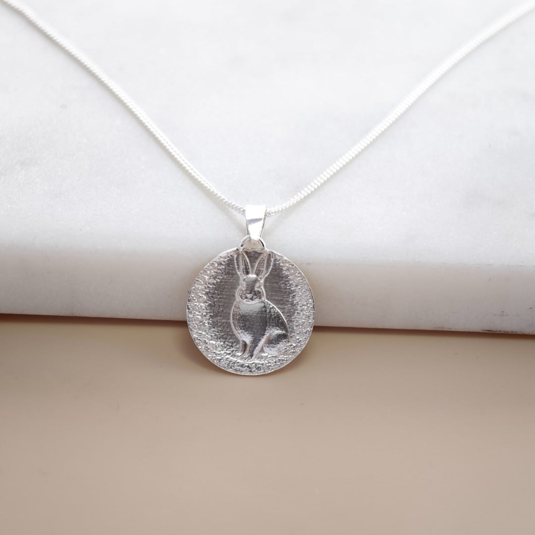Hare Engraved Sterling Silver Coin Necklace