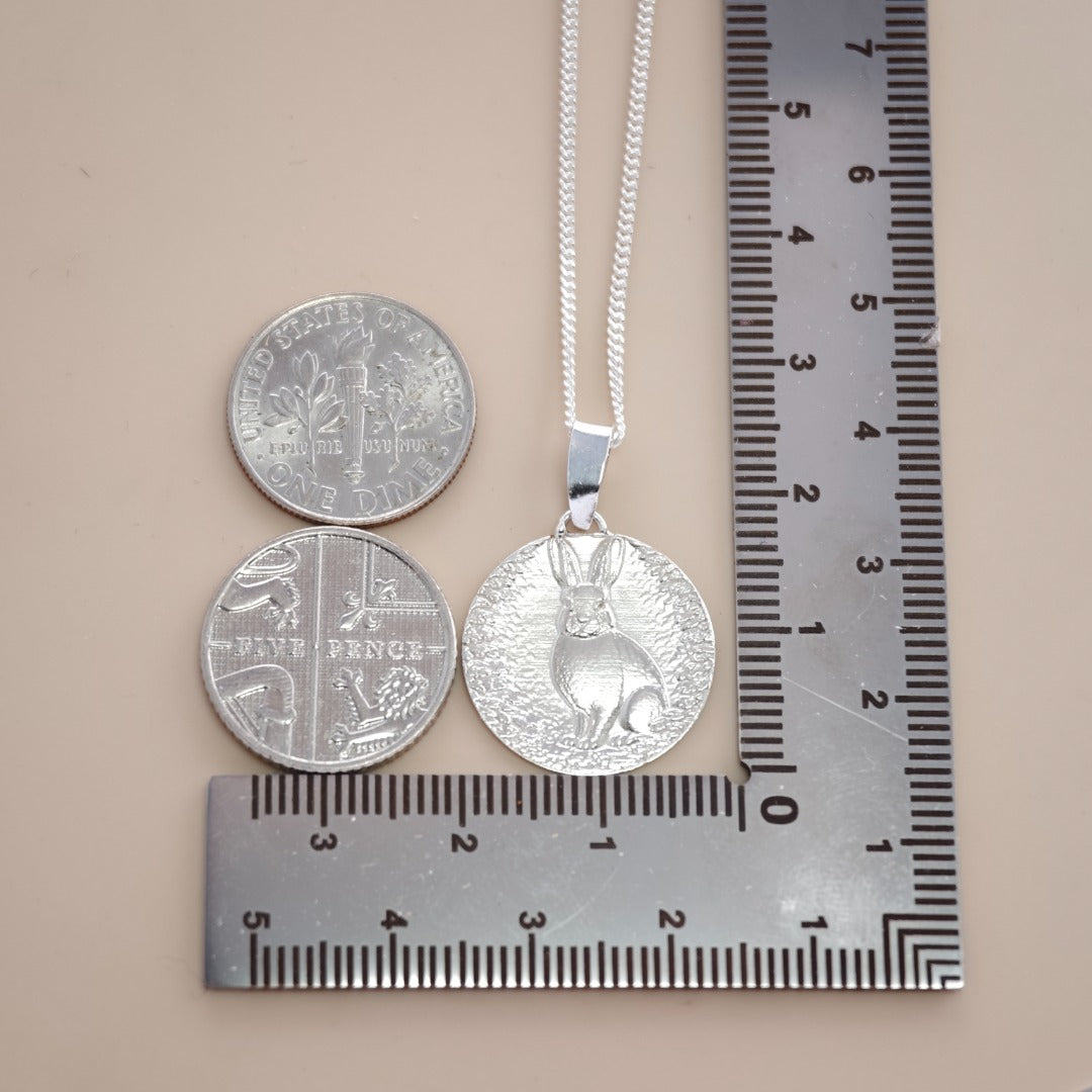 Hare Engraved Sterling Silver Coin Necklace