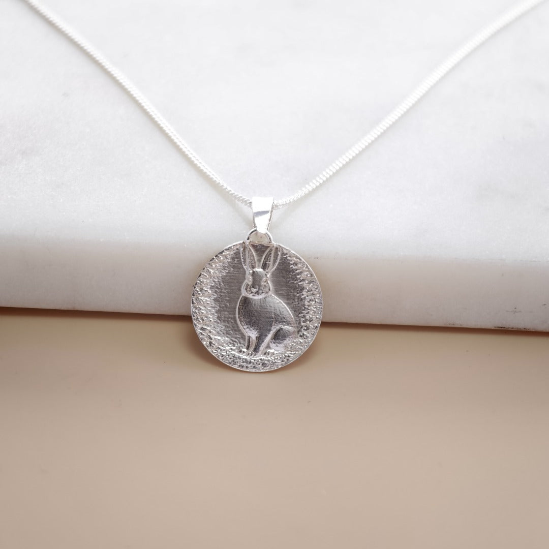 Hare Engraved Sterling Silver Coin Necklace