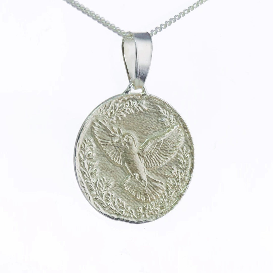 Dove Engraved Sterling Silver Coin Necklace