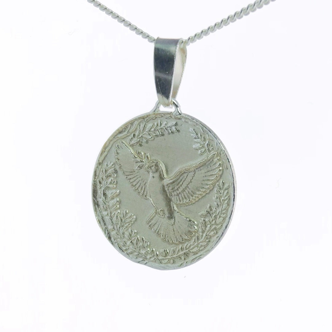 Dove Engraved Sterling Silver Coin Necklace
