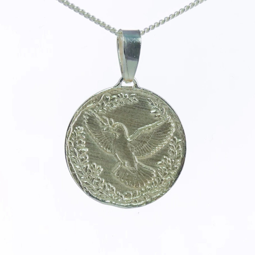 Dove Engraved Sterling Silver Coin Necklace