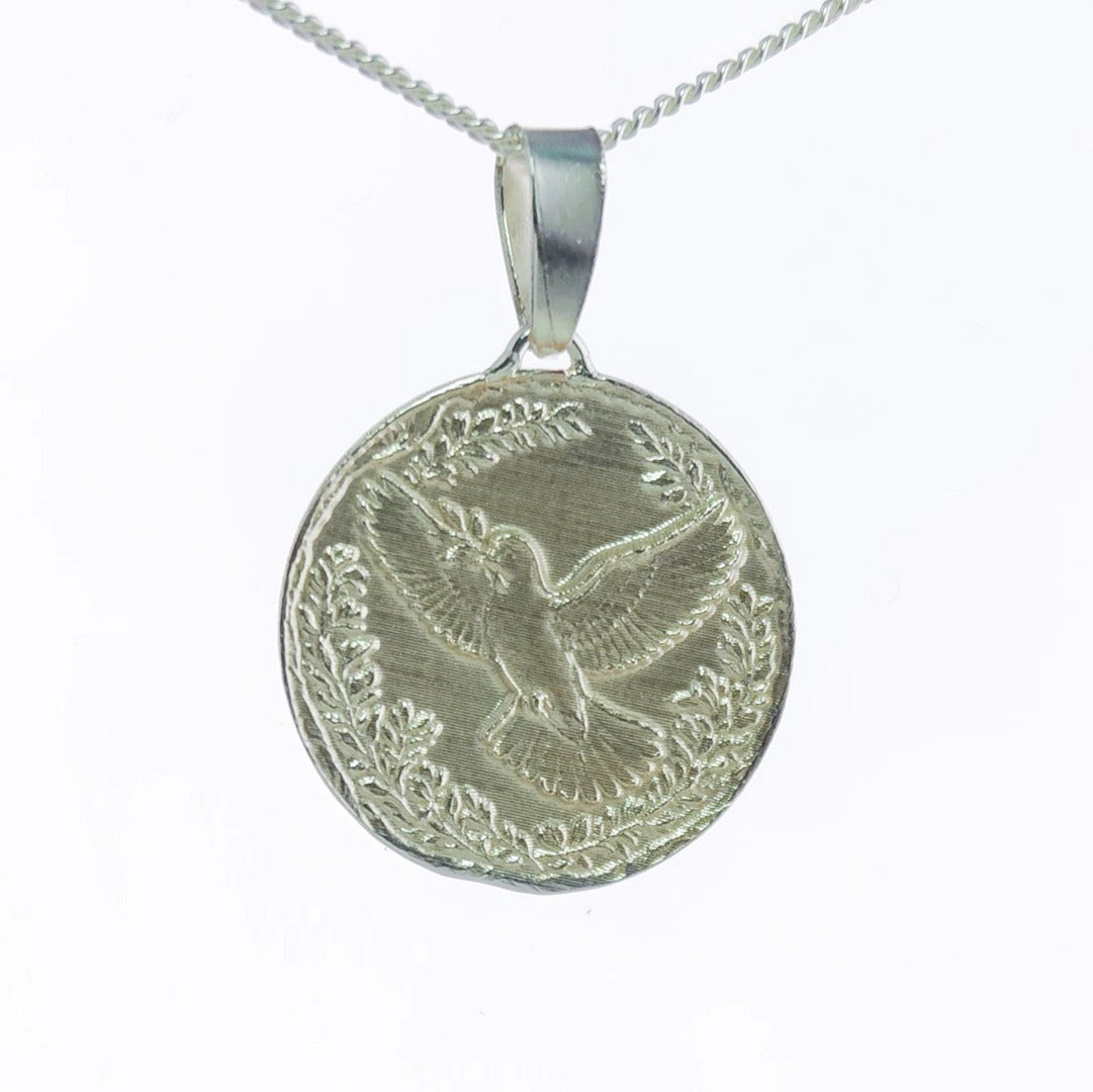 Dove Engraved Sterling Silver Coin Necklace