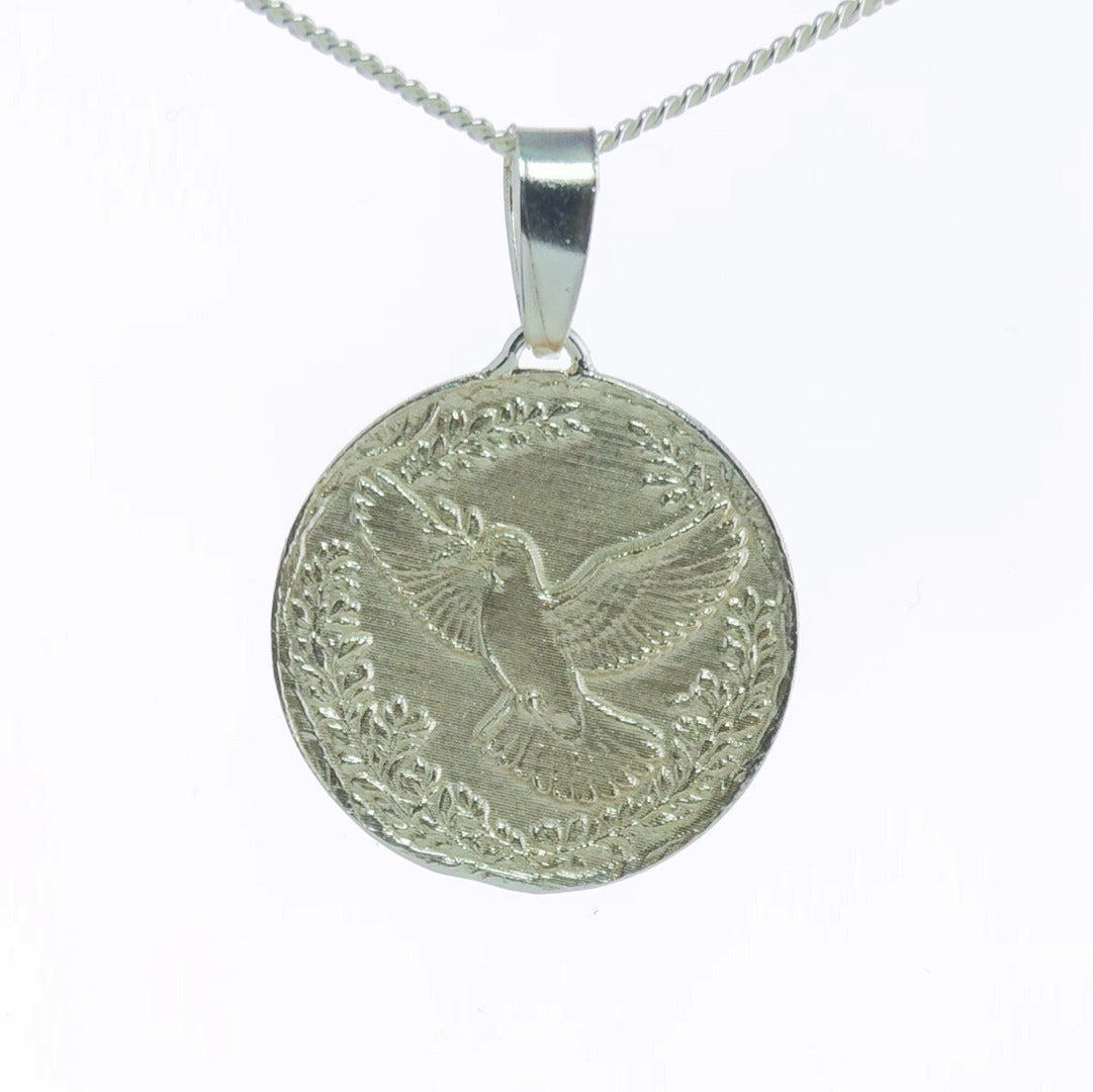 Dove Engraved Sterling Silver Coin Necklace