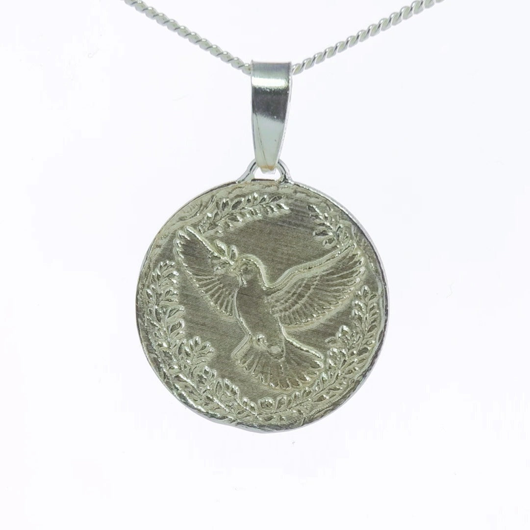 Dove Engraved Sterling Silver Coin Necklace