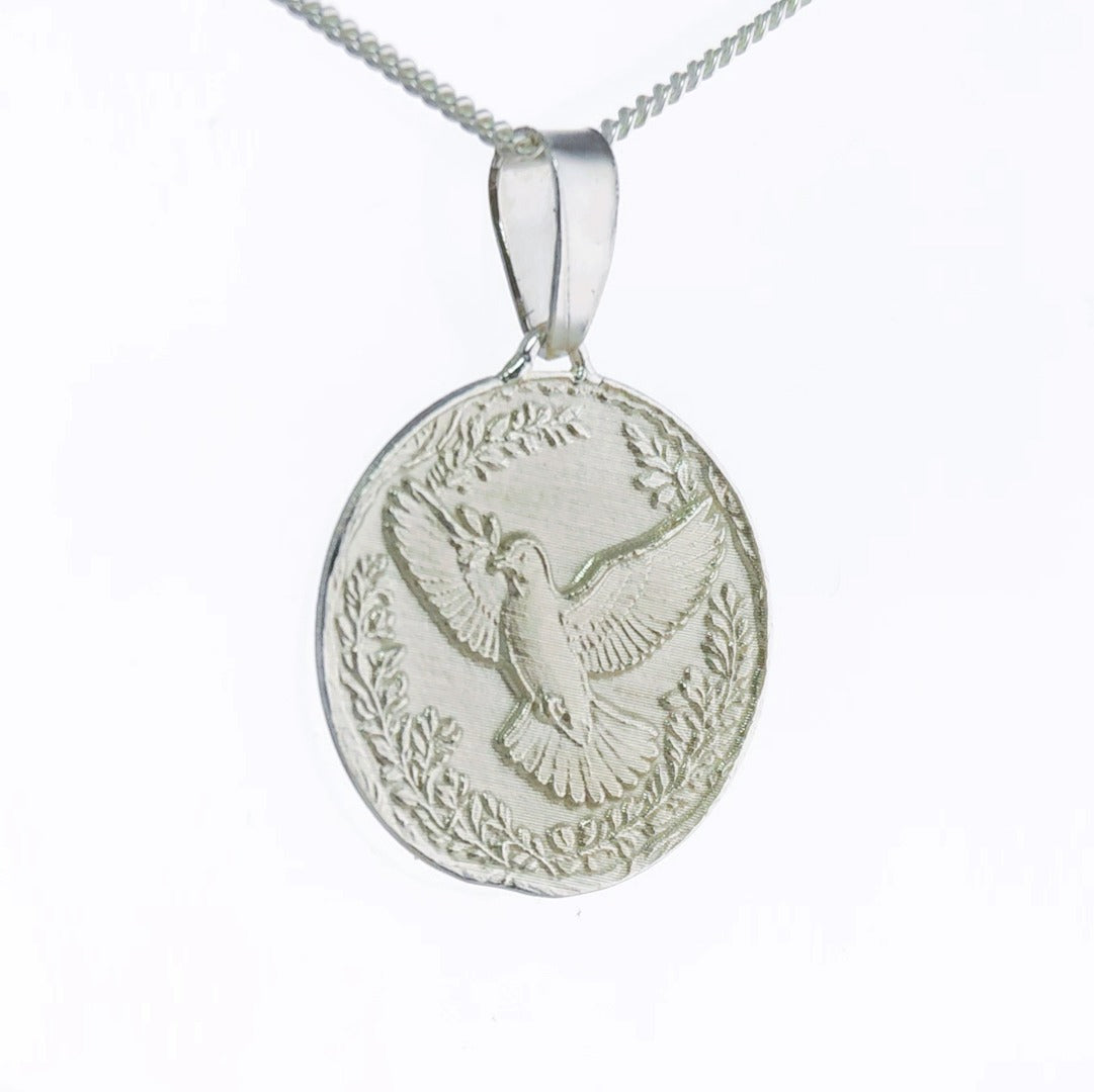 sterling silver dove necklace peace olive branch engraved gift designed in the UK
