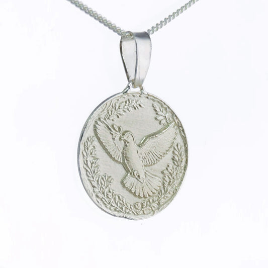 sterling silver dove necklace peace olive branch engraved gift designed in the UK
