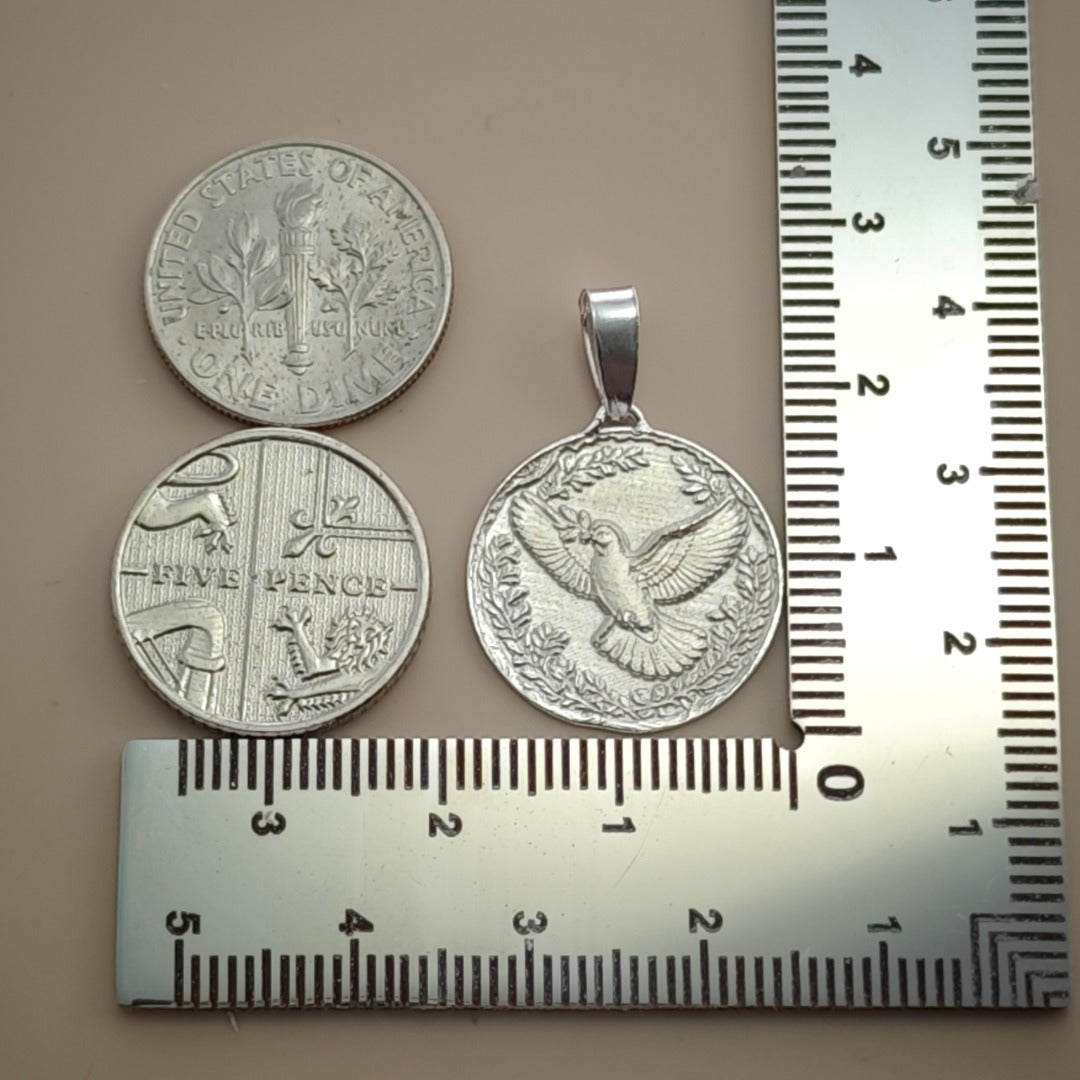 Dove Engraved Sterling Silver Coin Necklace