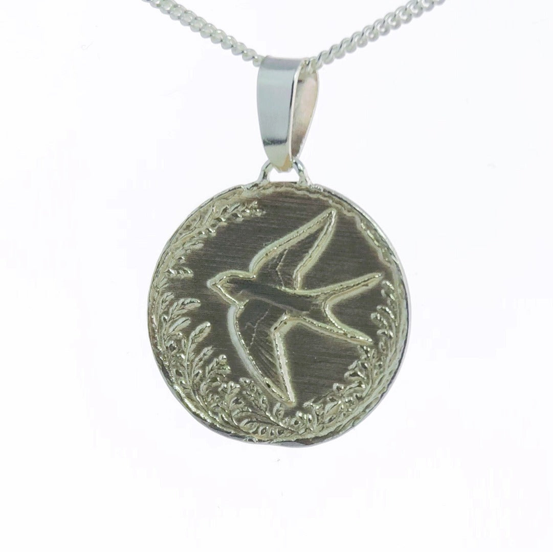 Swallow Engraved Sterling Silver Coin Necklace