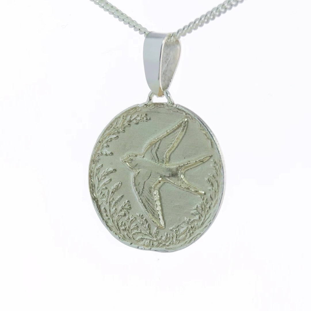 Swallow Engraved Sterling Silver Coin Necklace