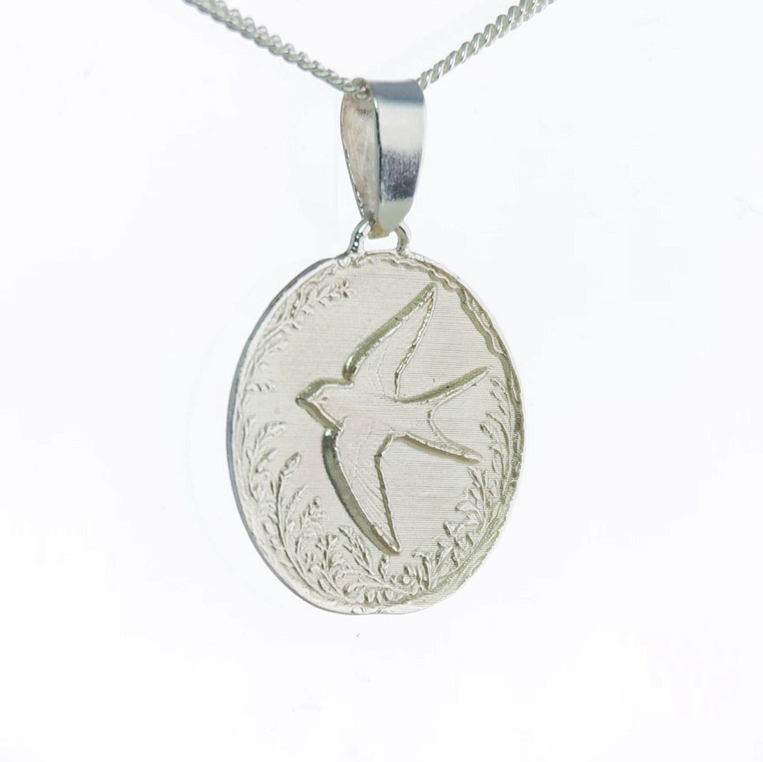 Swallow Engraved Sterling Silver Coin Necklace