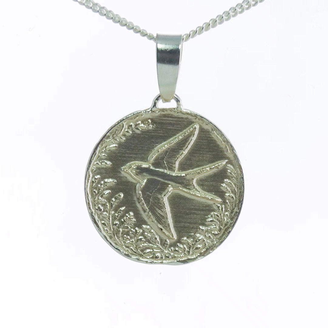 Swallow Engraved Sterling Silver Coin Necklace