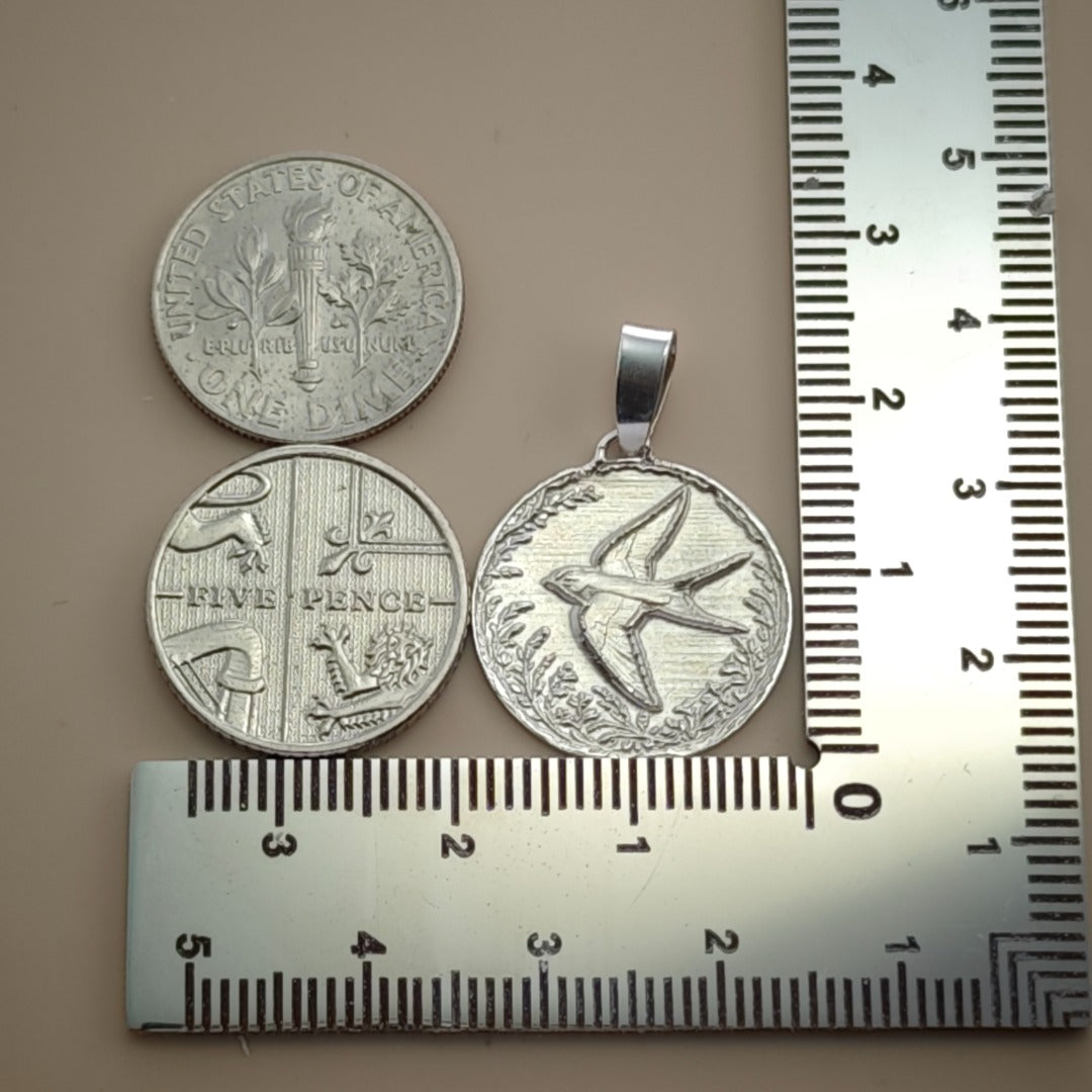Swallow Engraved Sterling Silver Coin Necklace