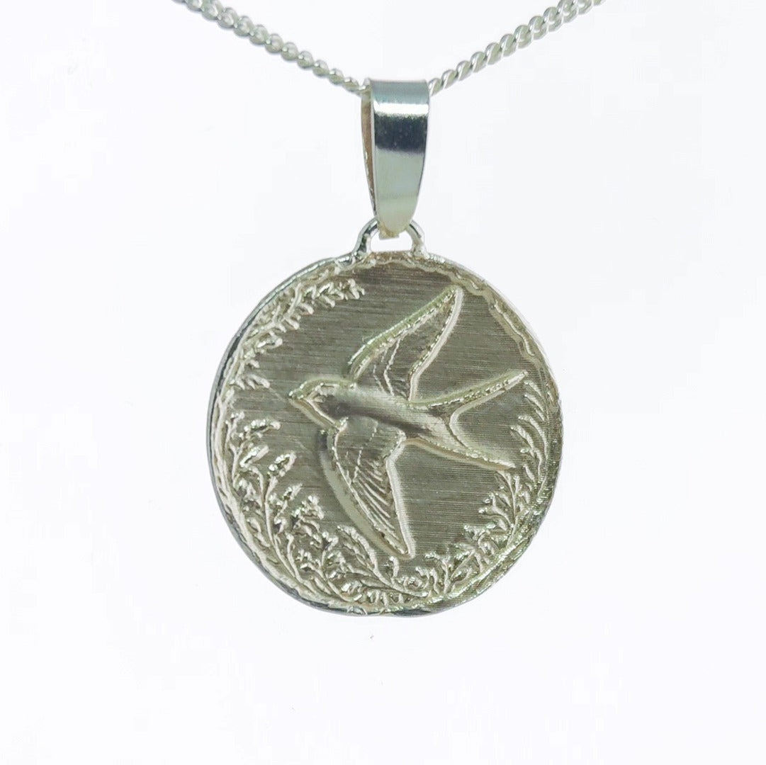 sterling silver swallow necklace journey return engraved gift designed in the UK