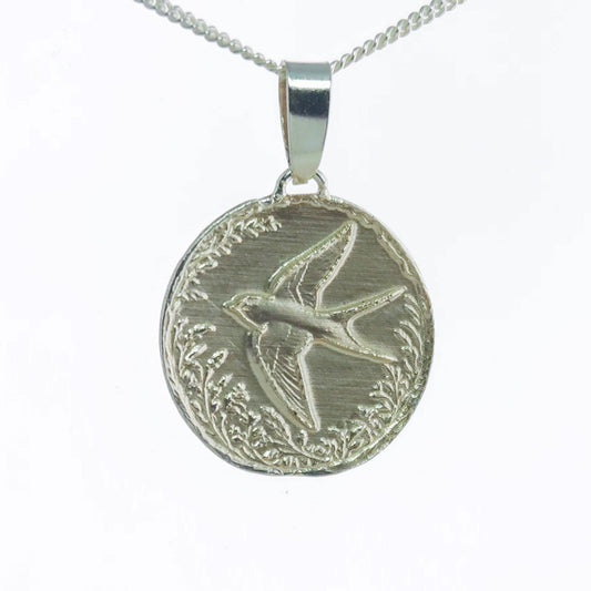 sterling silver swallow necklace journey return engraved gift designed in the UK
