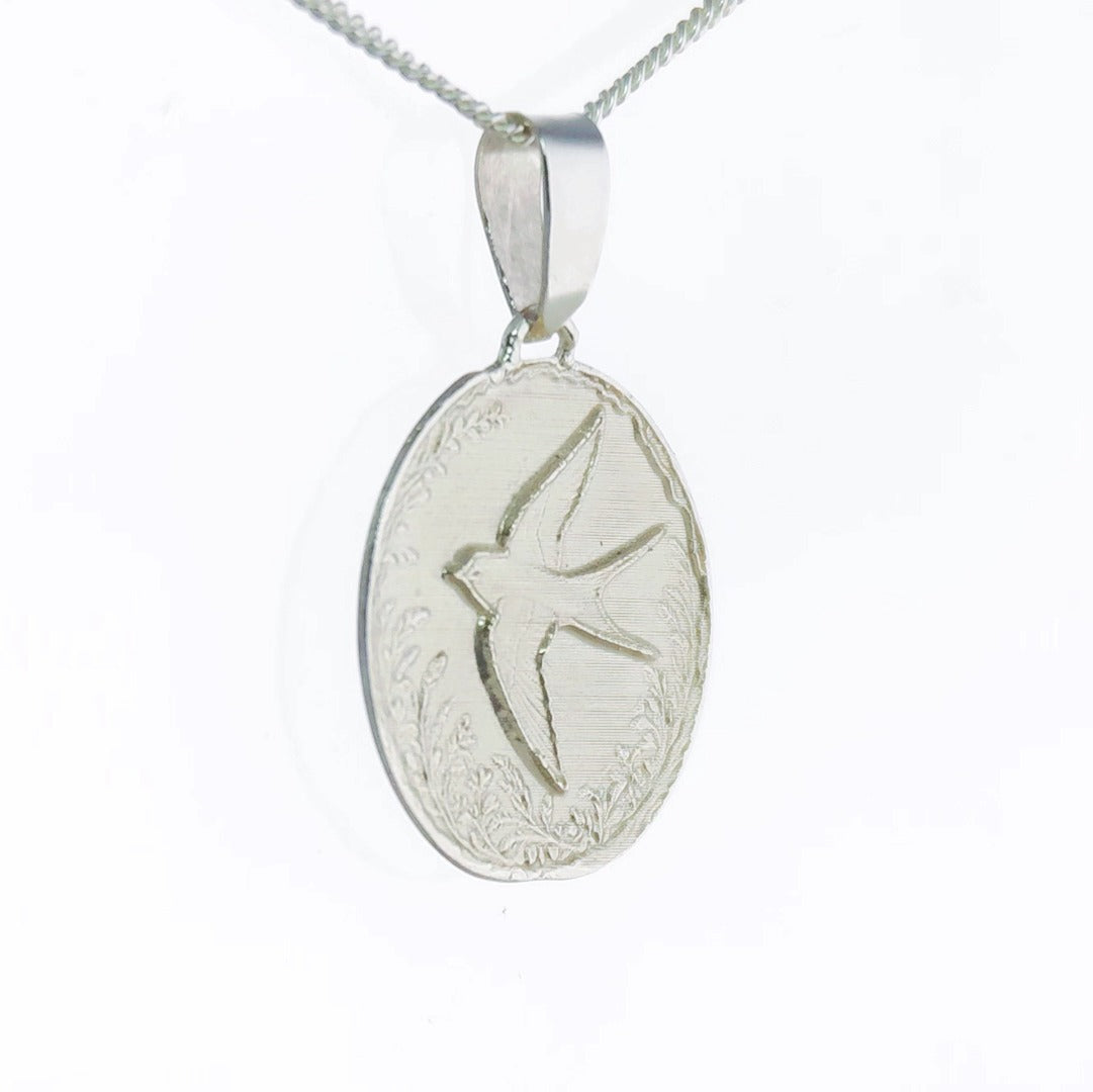 Swallow Engraved Sterling Silver Coin Necklace