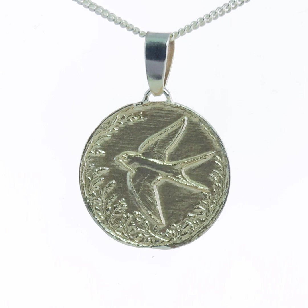 Swallow Engraved Sterling Silver Coin Necklace
