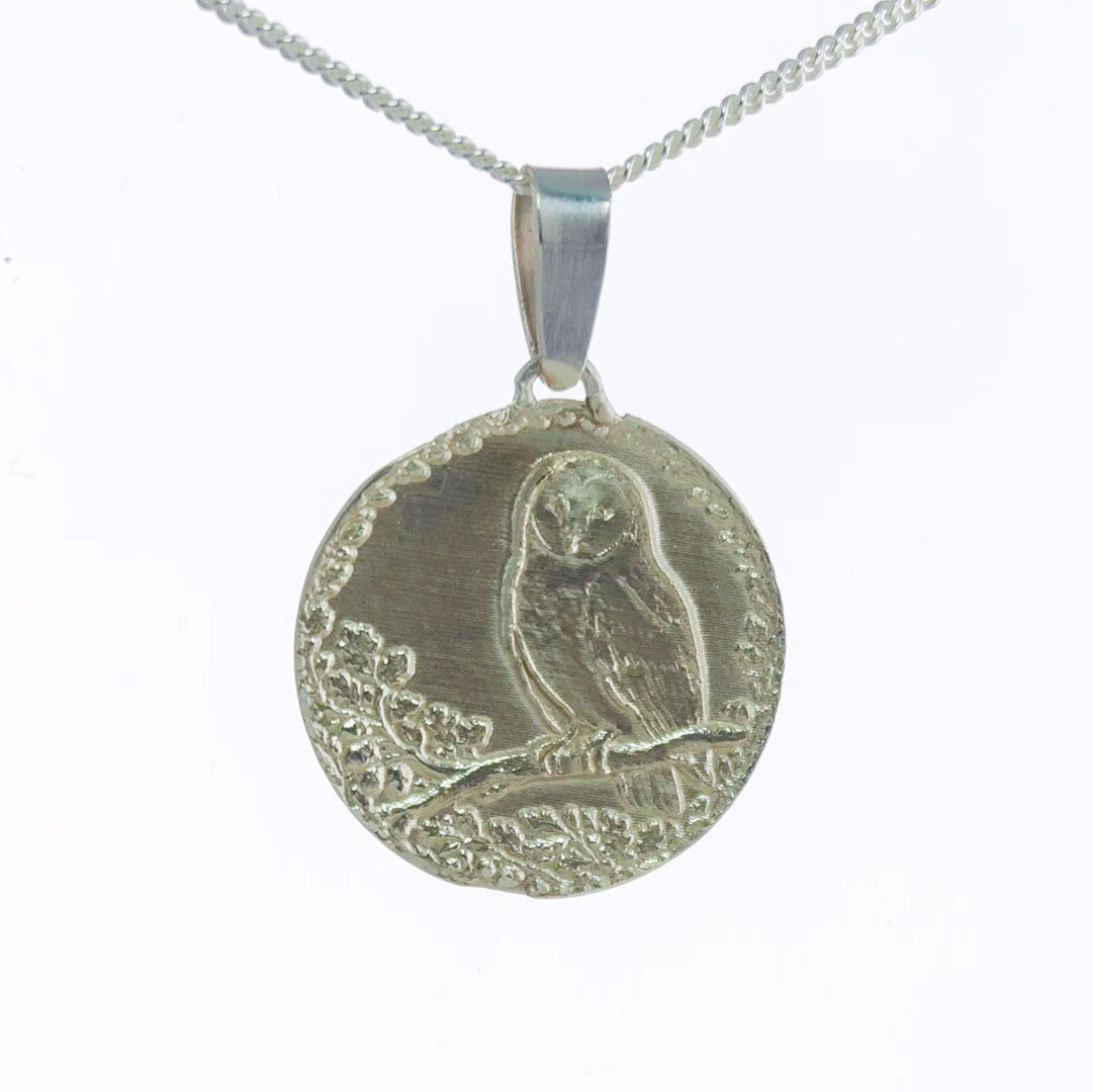 Owl Engraved Sterling Silver Coin Necklace