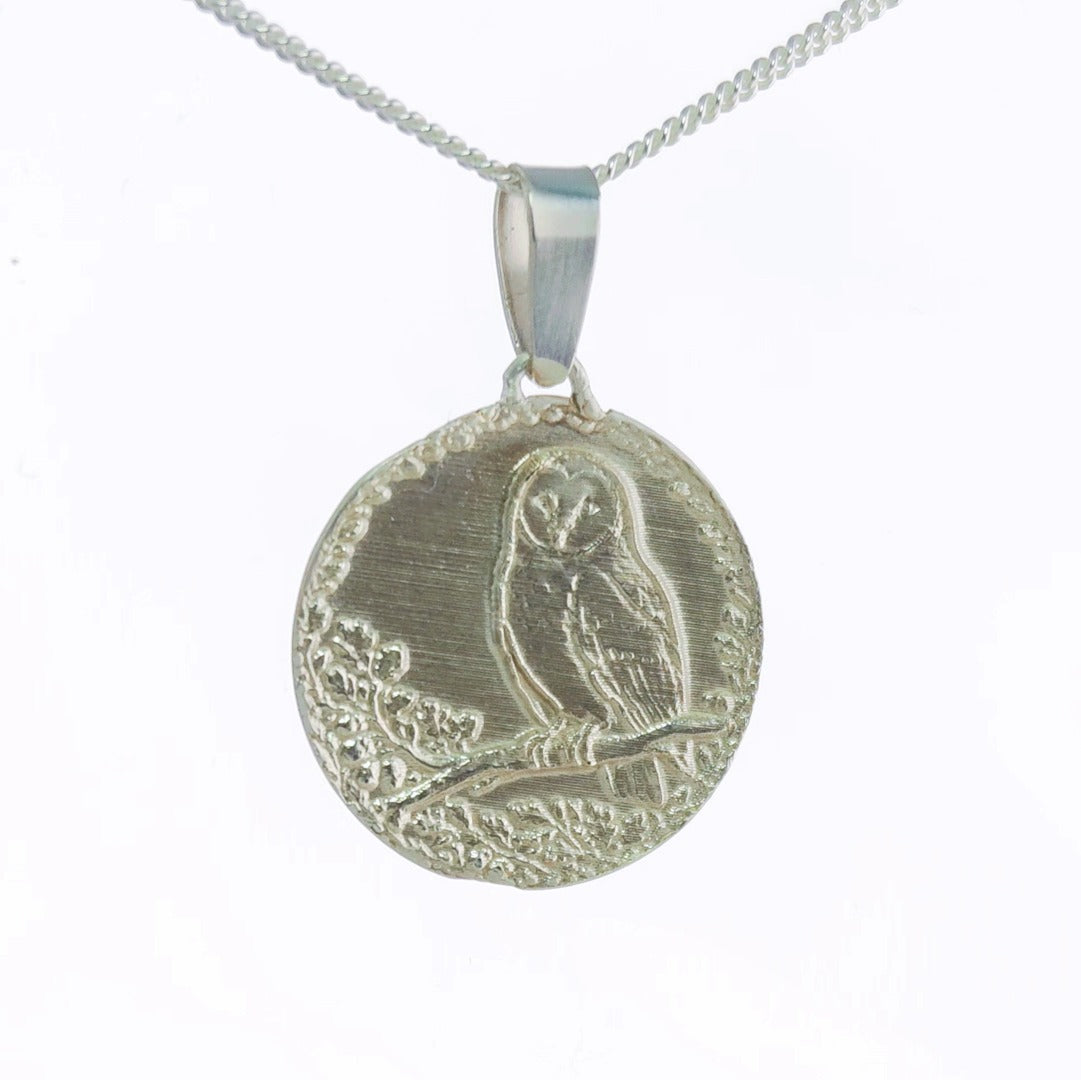 Owl Engraved Sterling Silver Coin Necklace