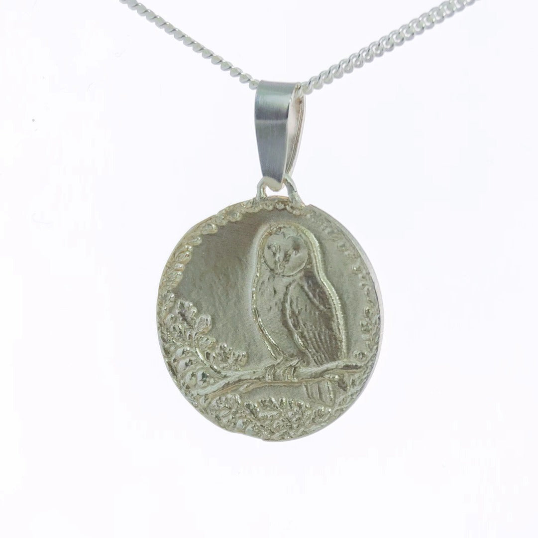 Owl Engraved Sterling Silver Coin Necklace