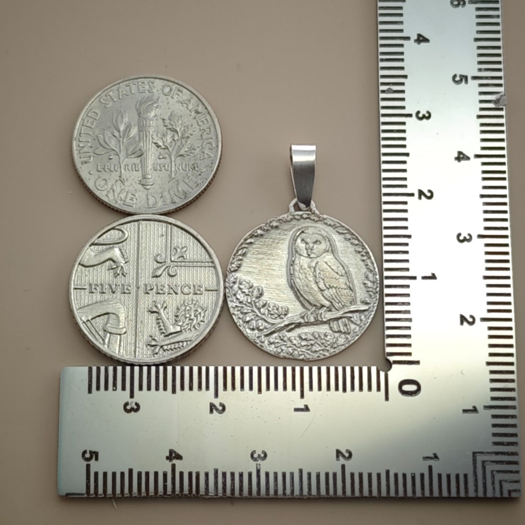 Owl Engraved Sterling Silver Coin Necklace