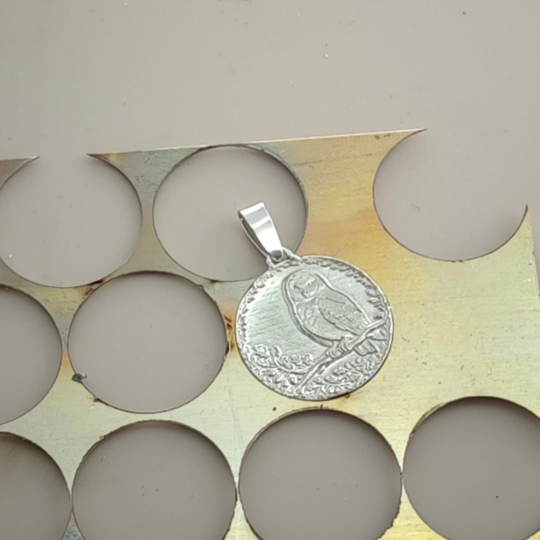 Owl Engraved Sterling Silver Coin Necklace