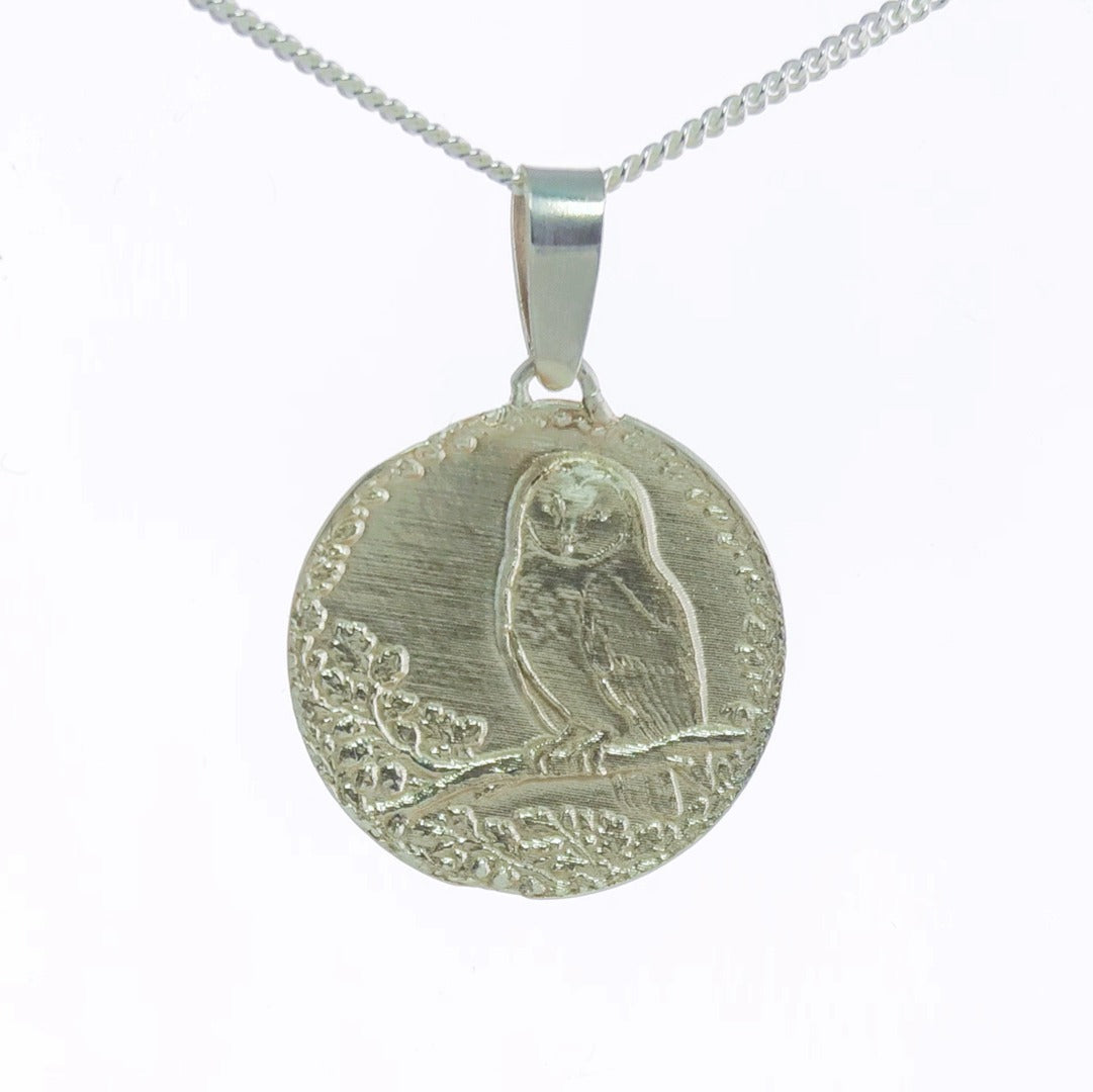 Owl Engraved Sterling Silver Coin Necklace
