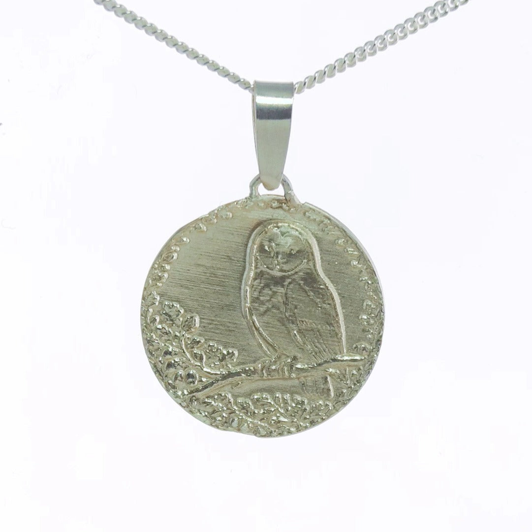 Owl Engraved Sterling Silver Coin Necklace