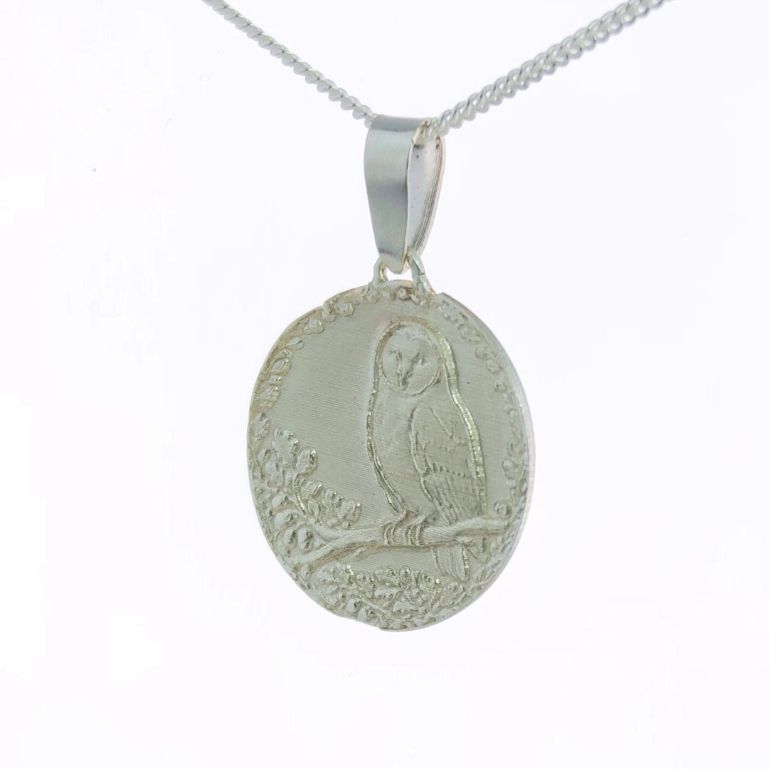 Owl Engraved Sterling Silver Coin Necklace