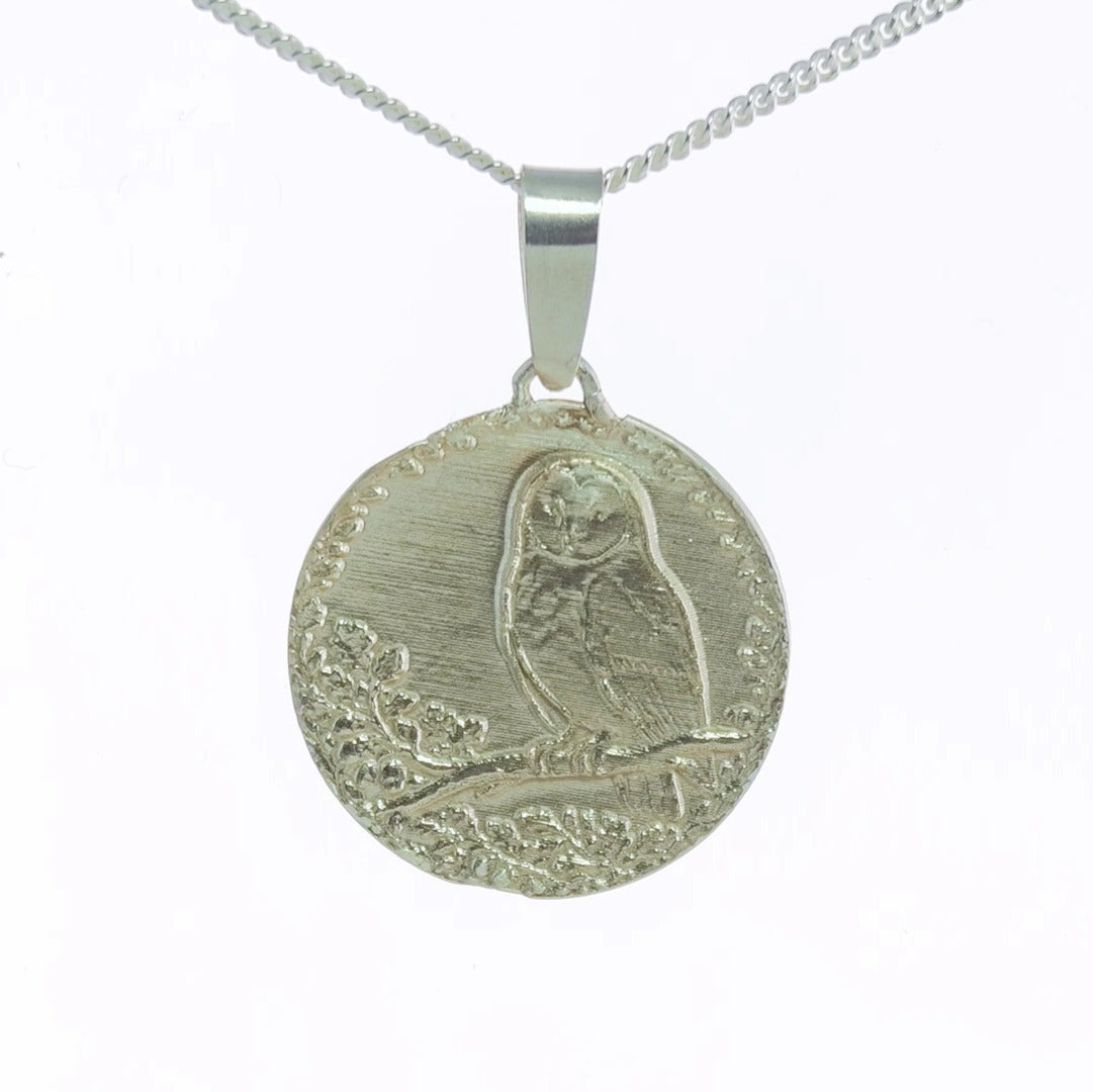 Owl Engraved Sterling Silver Coin Necklace