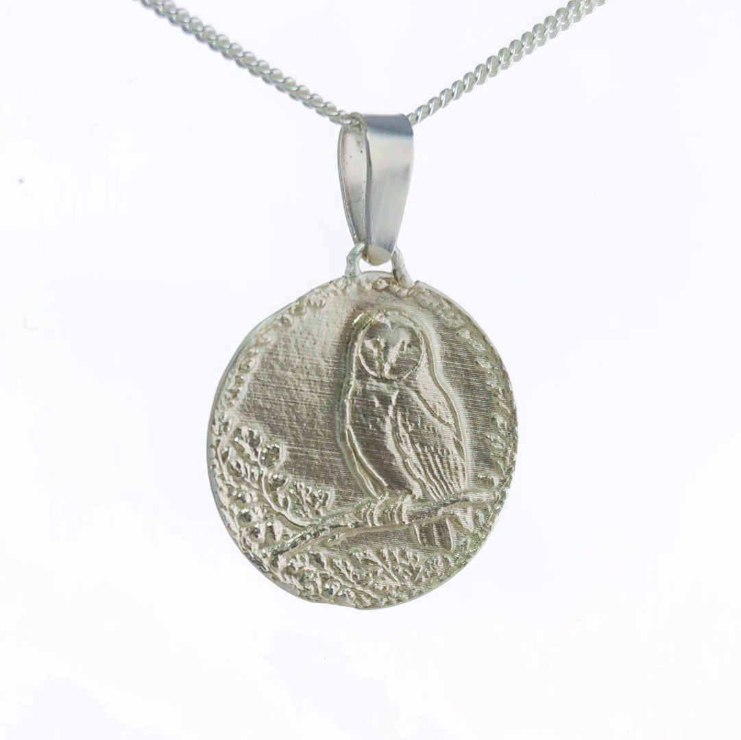 Owl Engraved Sterling Silver Coin Necklace