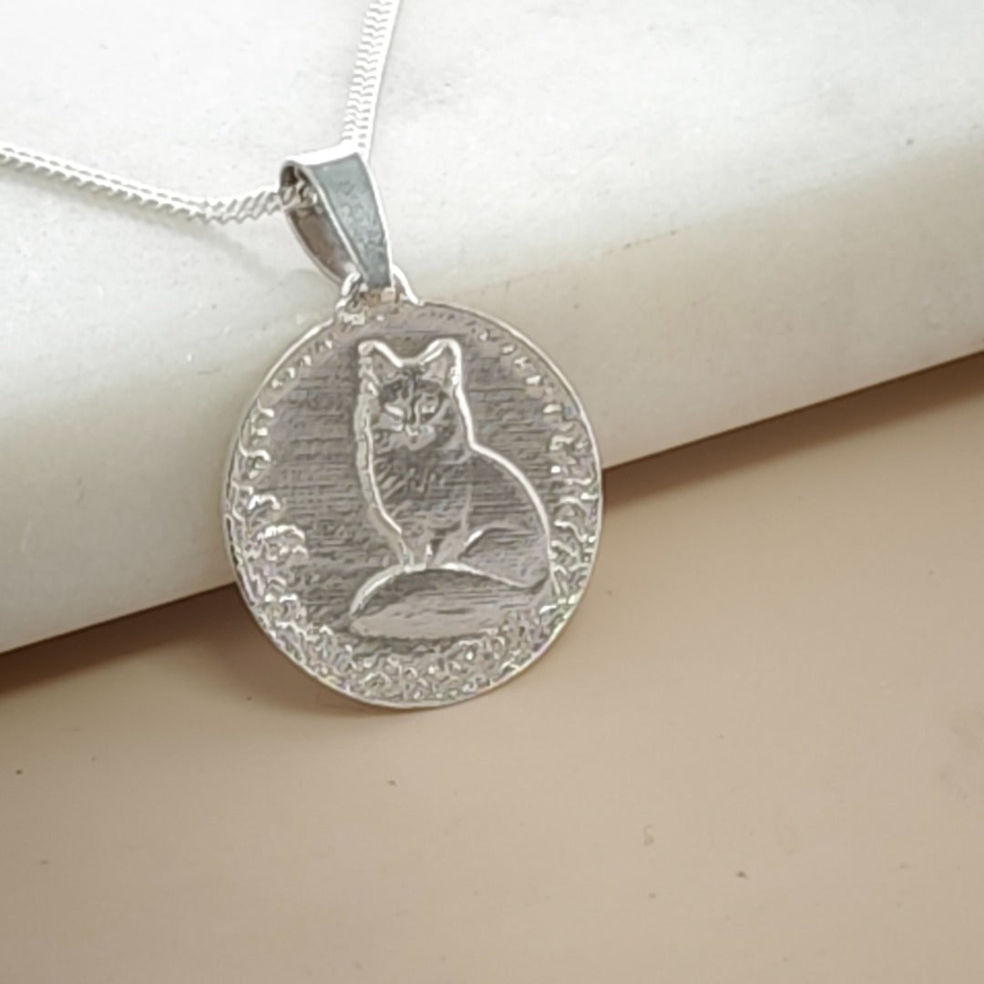 Fox Engraved Sterling Silver Coin Necklace