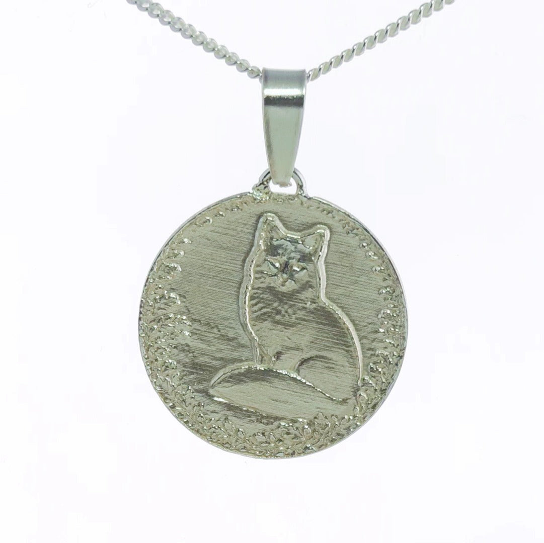Fox Engraved Sterling Silver Coin Necklace